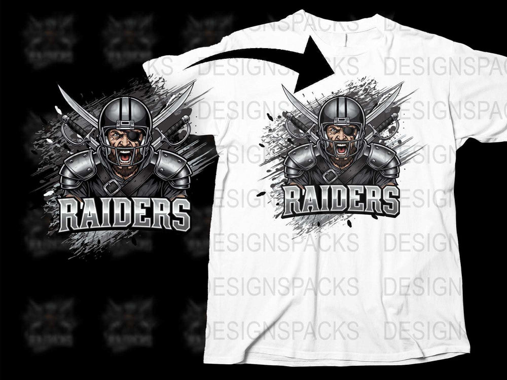 Raiders Graphic T-Shirt, Warrior Helmet Design, Sports Fan Apparel, Casual Street Style, Unique Men's Clothing, Black and White Tee