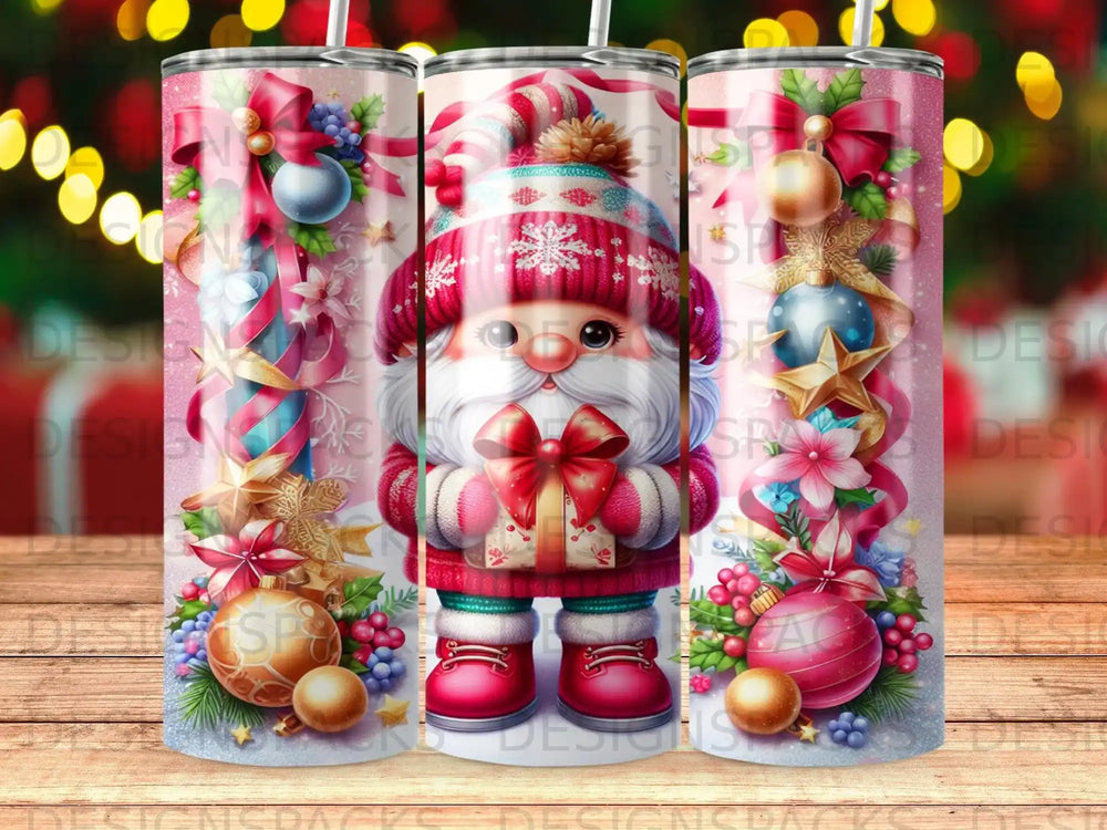 Christmas Santa Claus with gifts and ornaments on a tumbler wrap.
