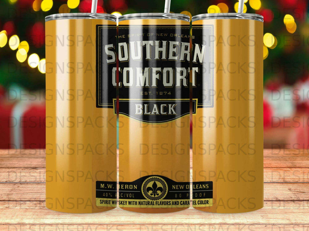 Southern Comfort whiskey tumbler with New Orleans branding.