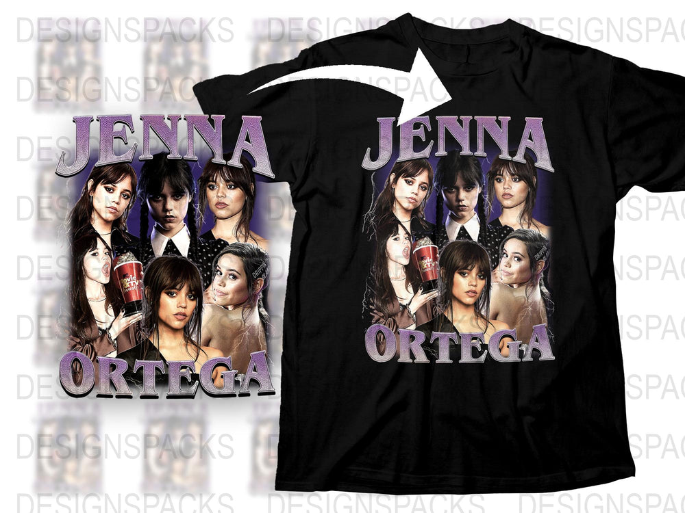 Jenna Ortega Fan T-Shirt, Multiple Poses Graphic Tee, Black Cotton Shirt, Celebrity Apparel