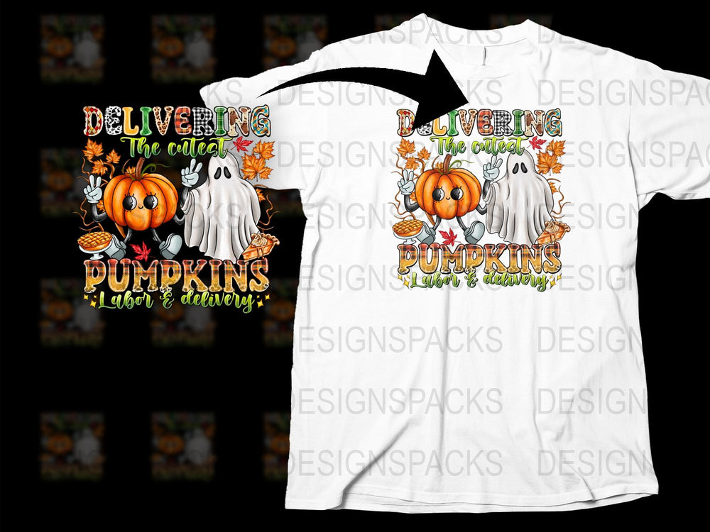 Halloween Pumpkin Ghost T-Shirt, Delivering The Cutest Pumpkins Ever, Fall Spooky Tee, Unisex Adult Clothing, Funny Autumn Shirt Design