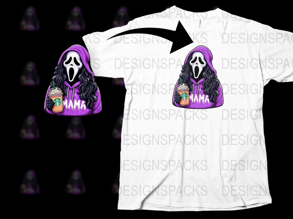 Mama Scream Mask T-Shirt, Purple Ghost Face, Horror Tee, Fun Halloween Spooky Apparel for Moms