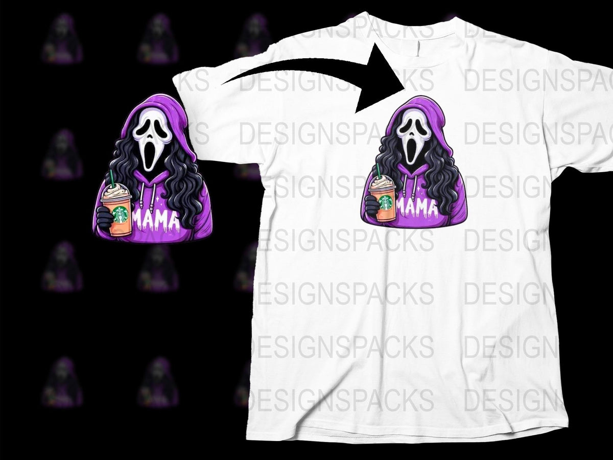 Mama Scream Mask T-Shirt, Purple Ghost Face, Horror Tee, Fun Halloween Spooky Apparel for Moms