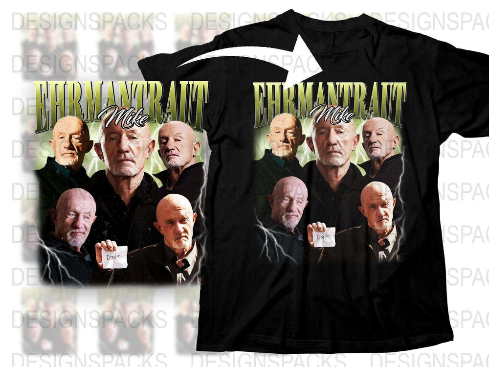 Mike Ehrmantraut Graphic T-Shirt, Breaking Bad Inspired, Fan Art, Multiple Poses, Black Cotton Tee, TV Show Merchandise