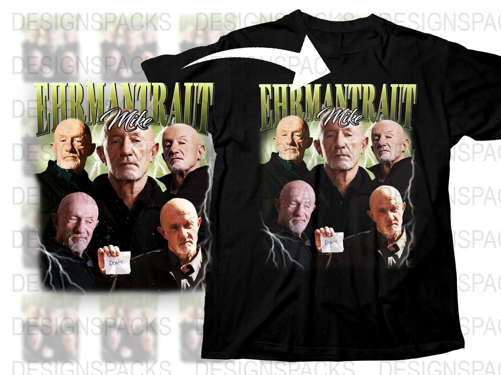 Mike Ehrmantraut Graphic T-Shirt, Breaking Bad Inspired, Fan Art, Multiple Poses, Black Cotton Tee, TV Show Merchandise