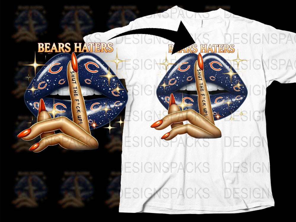 Bears Haters T-Shirt with Graphic Hands and Moon, Starry Night Sports Fan Tee, Unique Football Season Apparel