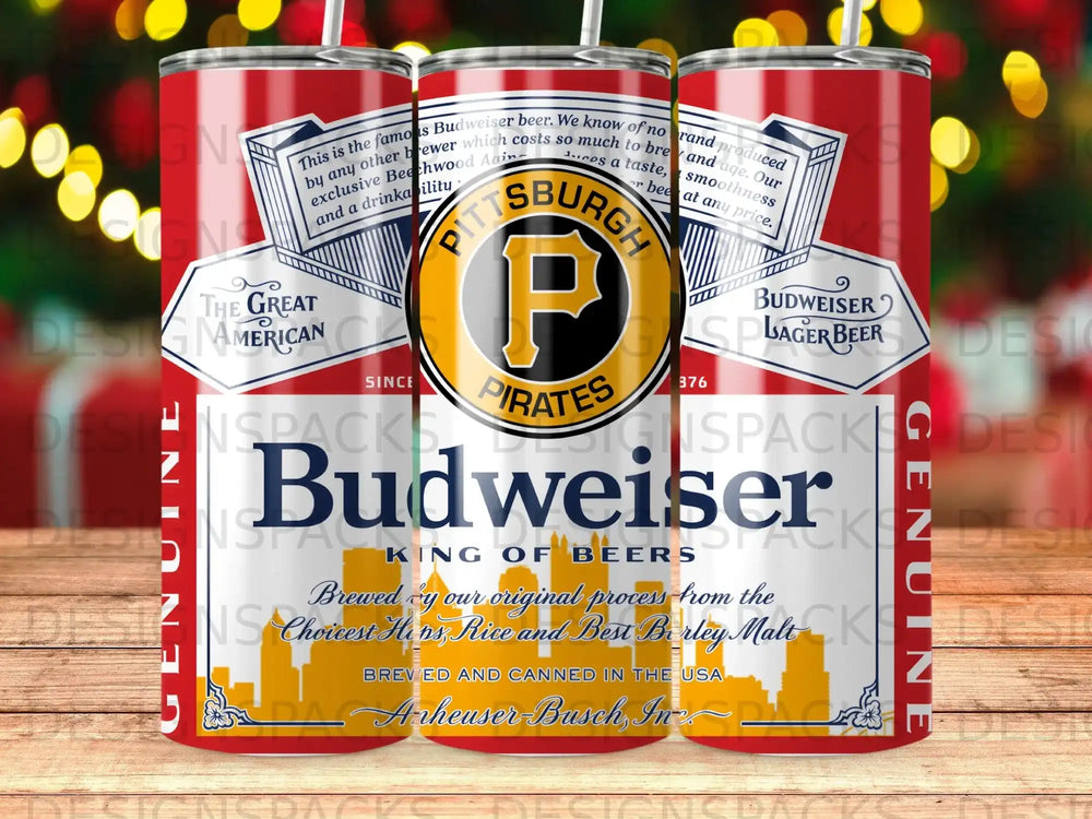 Budweiser beer can with logo and "King of Beers" text.