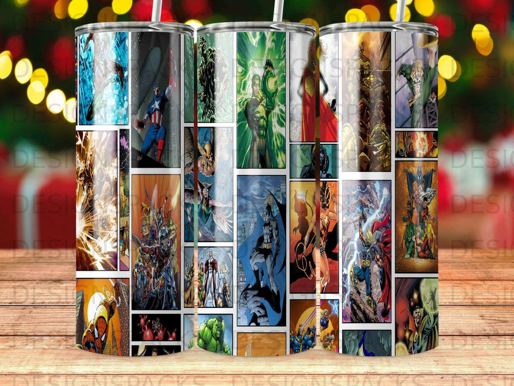 Collage of Marvel and DC comic book art featuring superheroes.