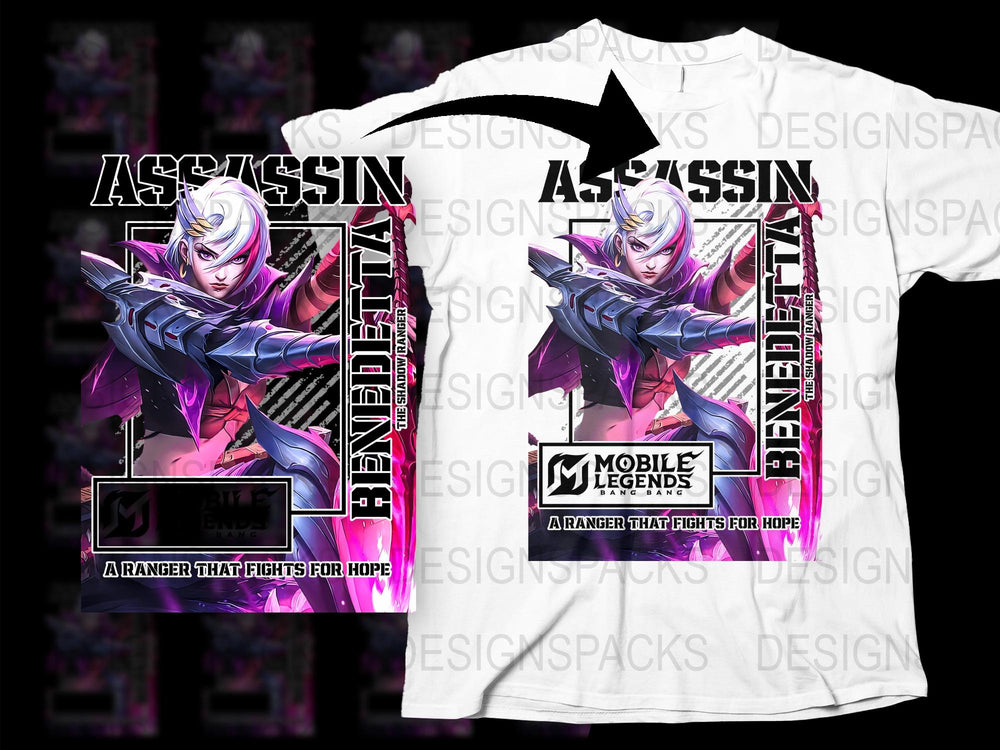 Mobile Legends Assassin Graphic T-Shirt, Anime Style Gaming Tee, Vibrant Character Design, Unisex Cotton Shirt
