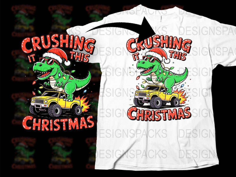 Kids Dinosaur Christmas T-Shirt, Crushing It This Christmas Dino Tee, Holiday Festive Shirt for Boys and Girls, Unique Gift Idea
