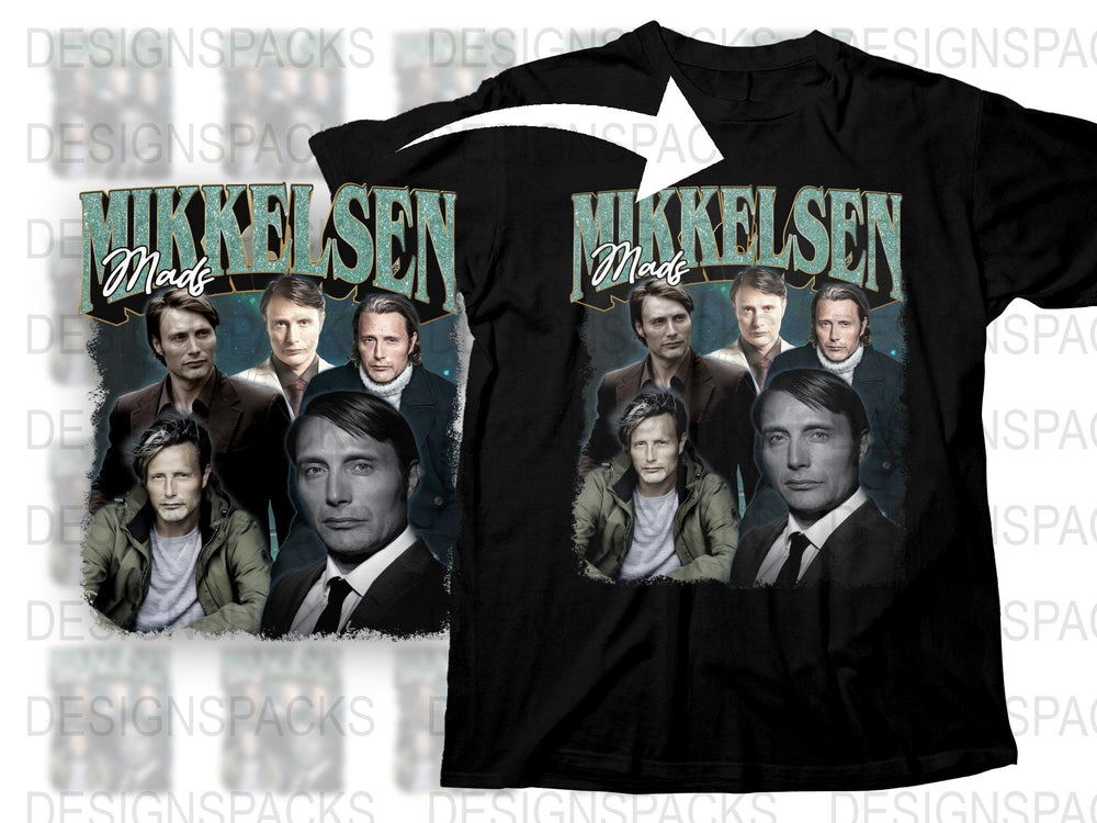 Mikkelsen Fan T-Shirt, Vintage Style Graphic Tee, Multiple Poses, Actor Tribute, Unisex Fashion Top