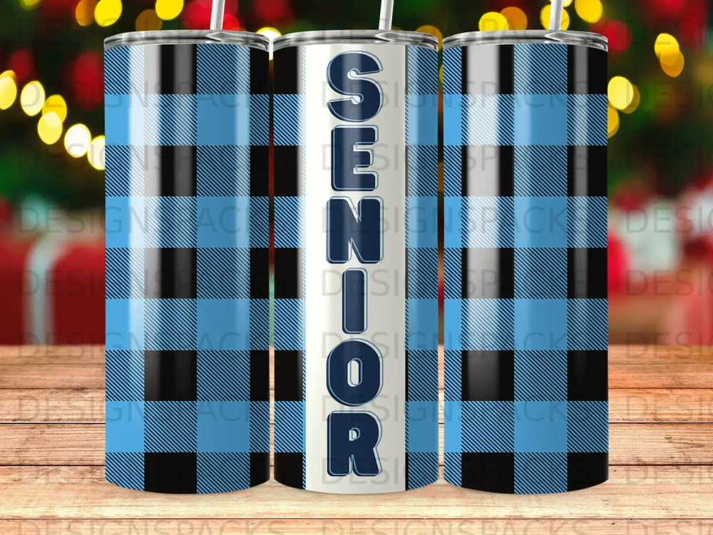 Senior Blue Black White Plaid Tumbler product type