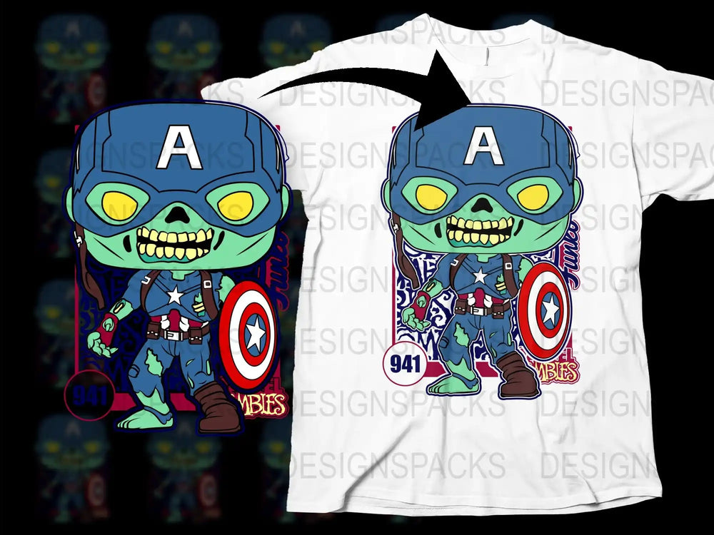 Zombie Captain America Inspired Graphic T-Shirt, Superhero Comic Style, Unique Pop Art Tee, Casual Wear