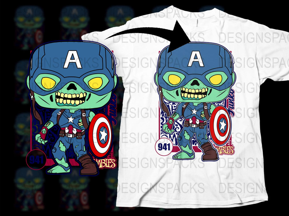 Zombie Captain America Inspired Graphic T-Shirt, Superhero Comic Style, Unique Pop Art Tee, Casual Wear