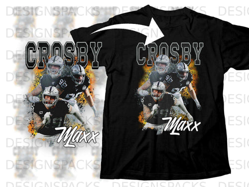 Black t-shirt with Crosby and Maxx graphic.