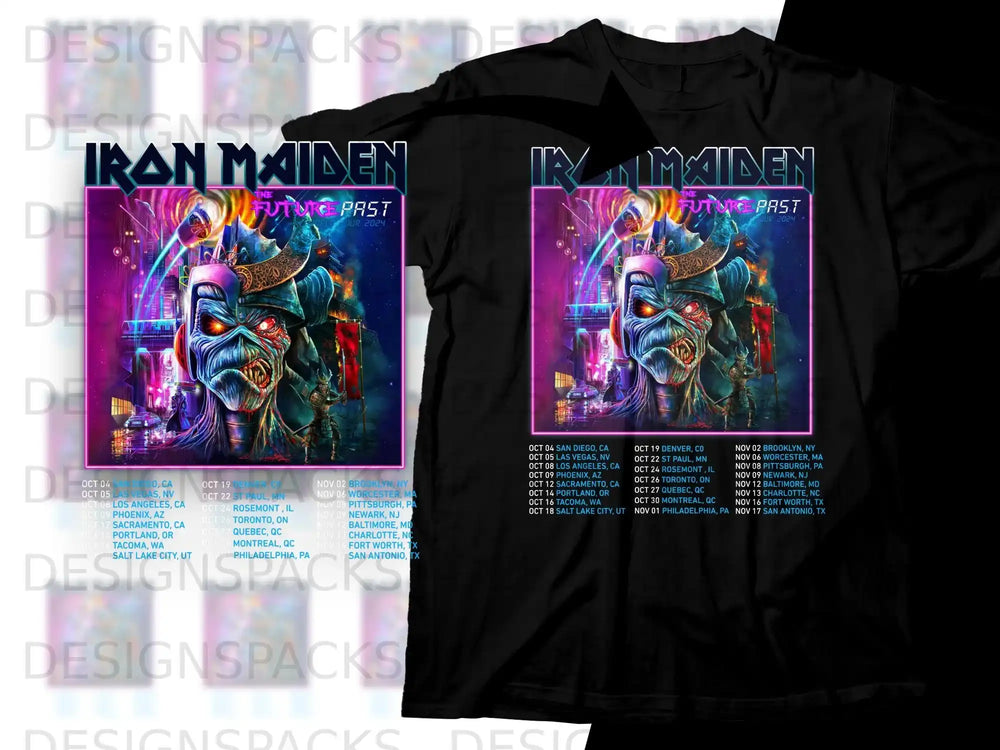 Iron Maiden "The Future Past World Tour 2024" t-shirt with tour dates.