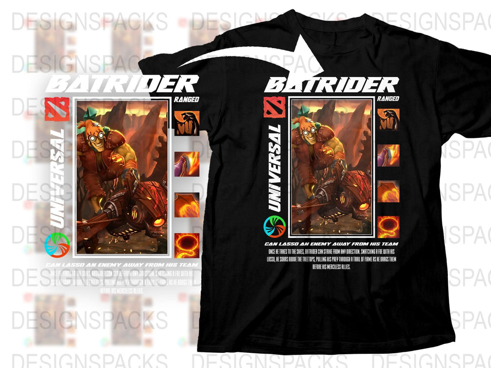 Batrider Ranger Gaming T-Shirt, Universal 41 eSports Team Apparel, Fire Background Tee