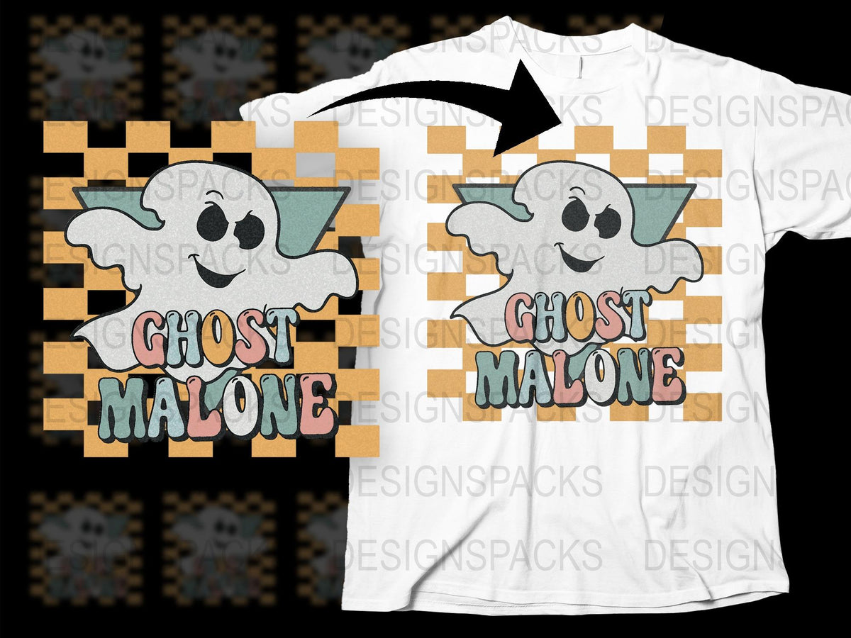 Ghost Malone Cartoon Graphic T-Shirt, Funny Halloween Casual Tee, Unisex Ghost Design Shirt