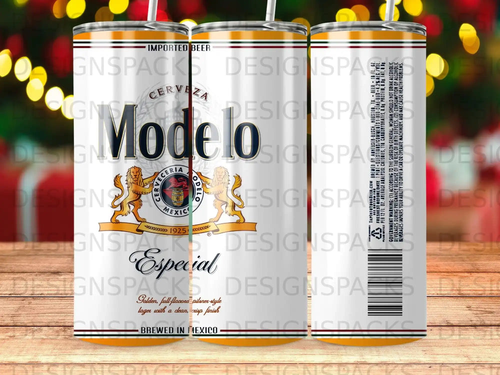 Modelo Especial beer can with Mexican flag and brewery logo.
