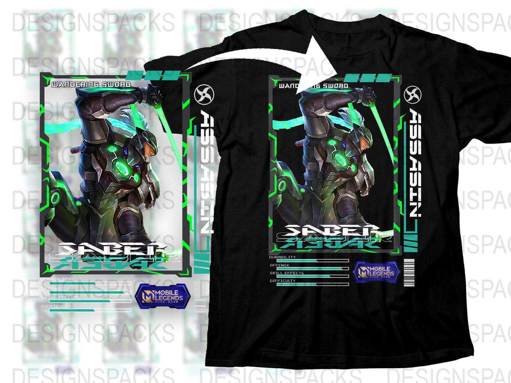 Saber Squad Mobile Legends Graphic T-Shirt, Gamer Apparel, Cool Hero Design, Black Tee