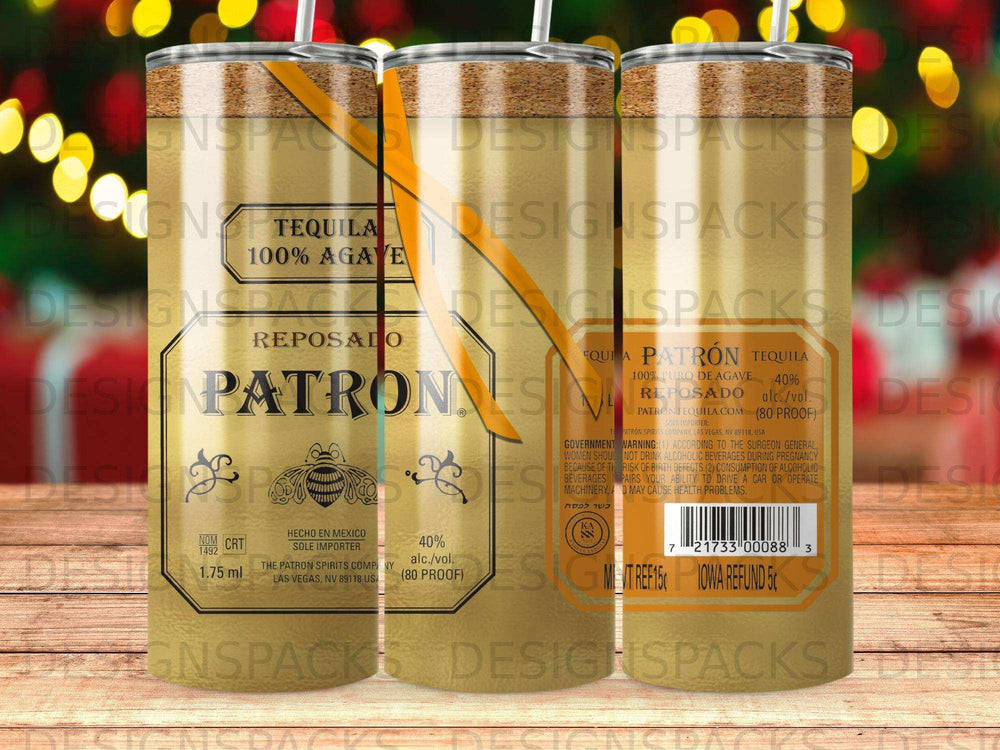 Patrón Tequila Reposado bottle with text "100% Agave" and "40% alc./vol.".