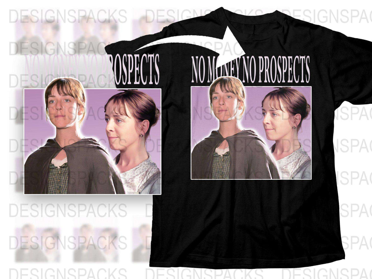 No Money No Prospects Quote T-Shirt, Vintage Graphic Tee, Trendy Collage Design, Retro Style Top