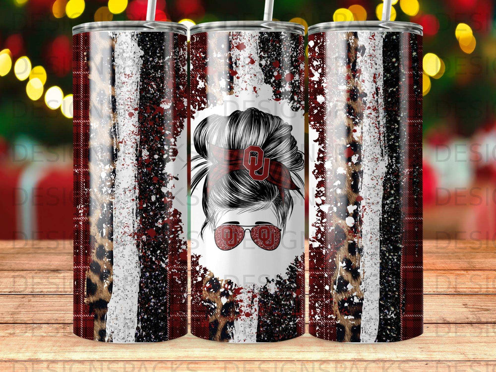 Boise State Broncos logo on distressed tumbler with plaid and leopard print.