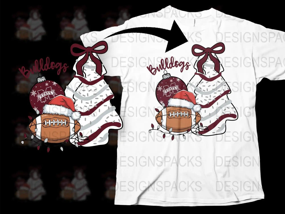 Bulldogs Football Christmas T-Shirt, Festive Holiday Sports Tee with Santa Hat Graphic