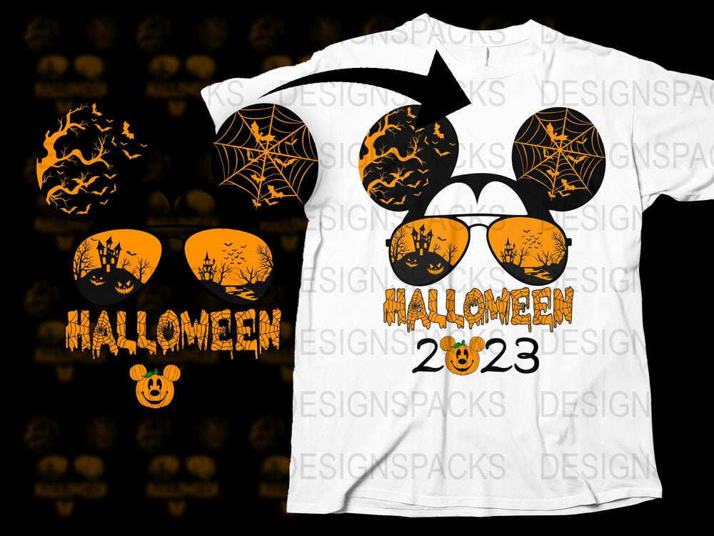 Halloween 2023 T-Shirt, Spooky Pumpkin and Web Design, Orange and Black Graphic Tee, Unisex Adult Clothing