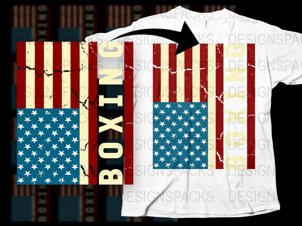 Patriotic Boxing T-Shirt, American Flag Design, Vintage Style, Men's Sports Tee, Red White and Blue