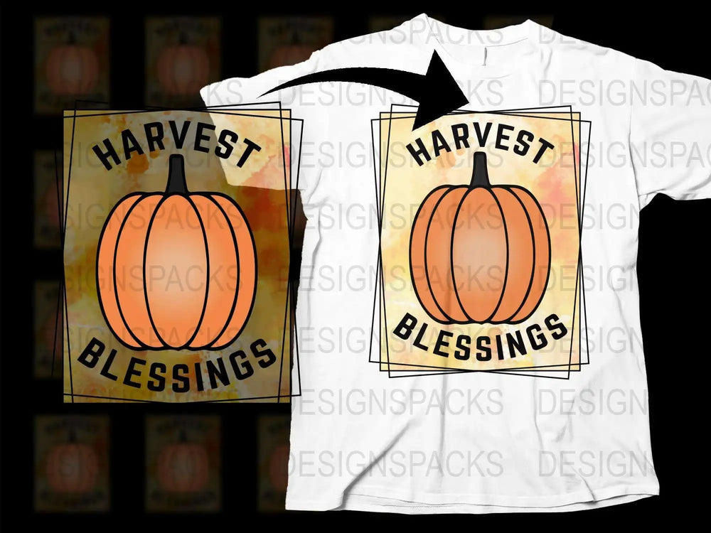 Harvest Blessings Pumpkin T-Shirt, Autumn Fall Season Graphic Tee, Thanksgiving Shirt, Orange and White