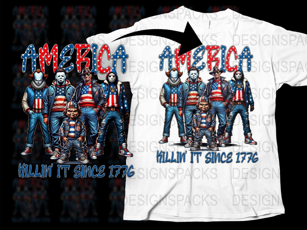 Patriotic America Themed T-Shirt with Historical Figures, Fourth of July Apparel
