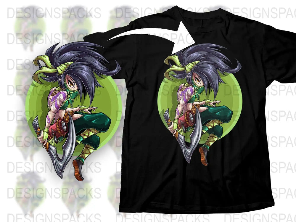 Anime Character T-Shirt, Stylish Green and Black Tee, Unisex Manga Graphic Shirt, Trendy Casual Wear