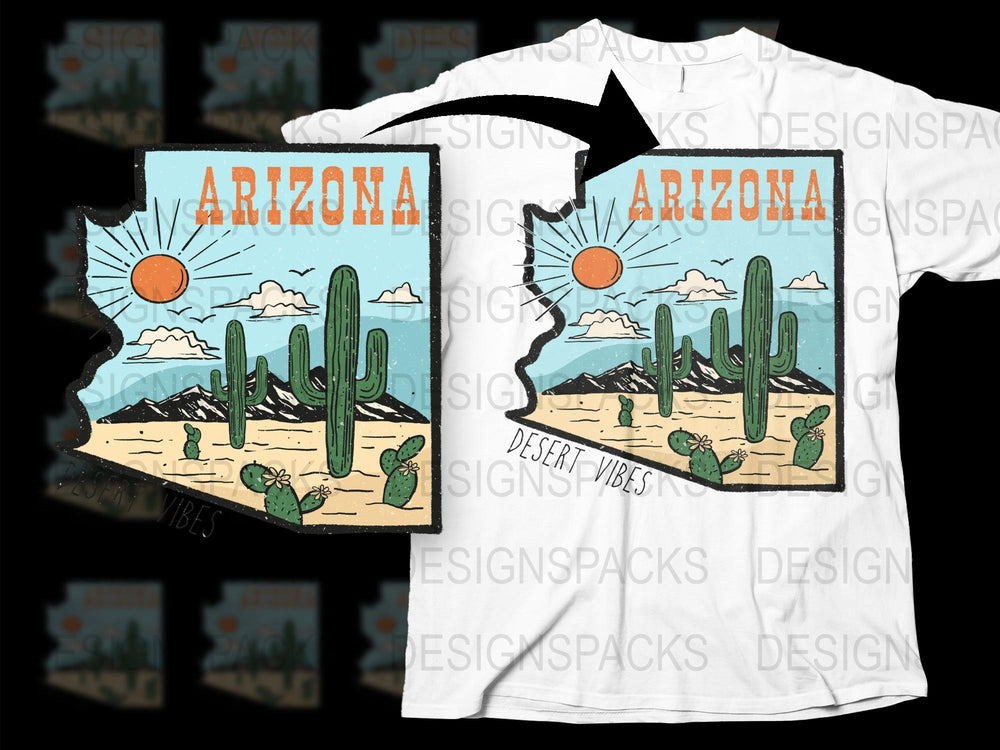 Arizona Desert Vibes T-Shirt, Cactus Graphic Tee, Vintage Sunset, Unisex Fashion Clothing