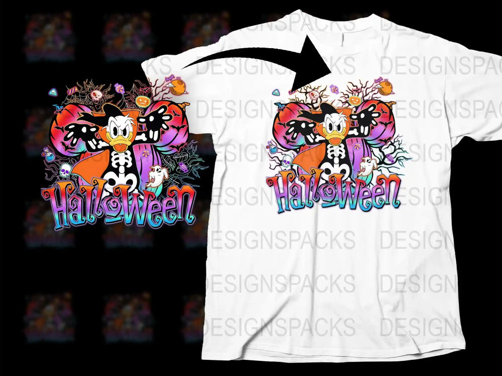 Halloween Themed T-Shirt, Colorful Cartoon Ghosts Pumpkins, Unisex Graphic Tee, Fun Autumn Wear