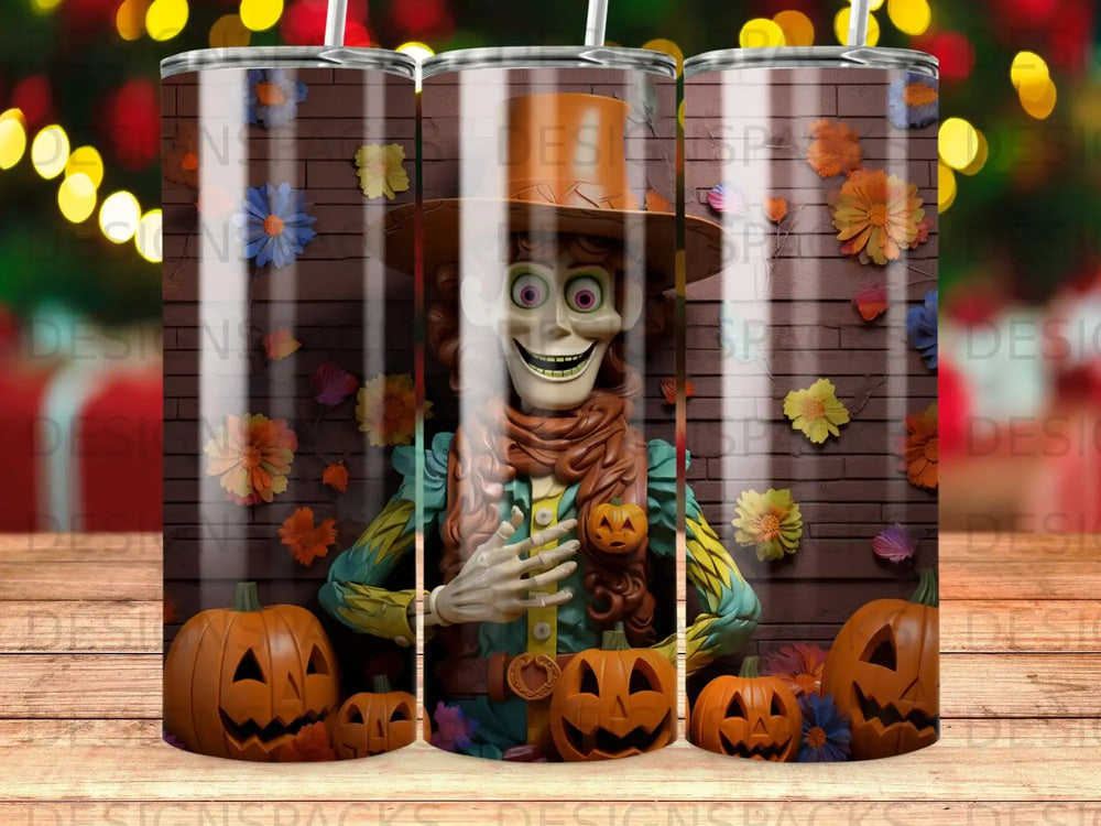 Toy Story's Woody with Halloween pumpkins and fall flowers.