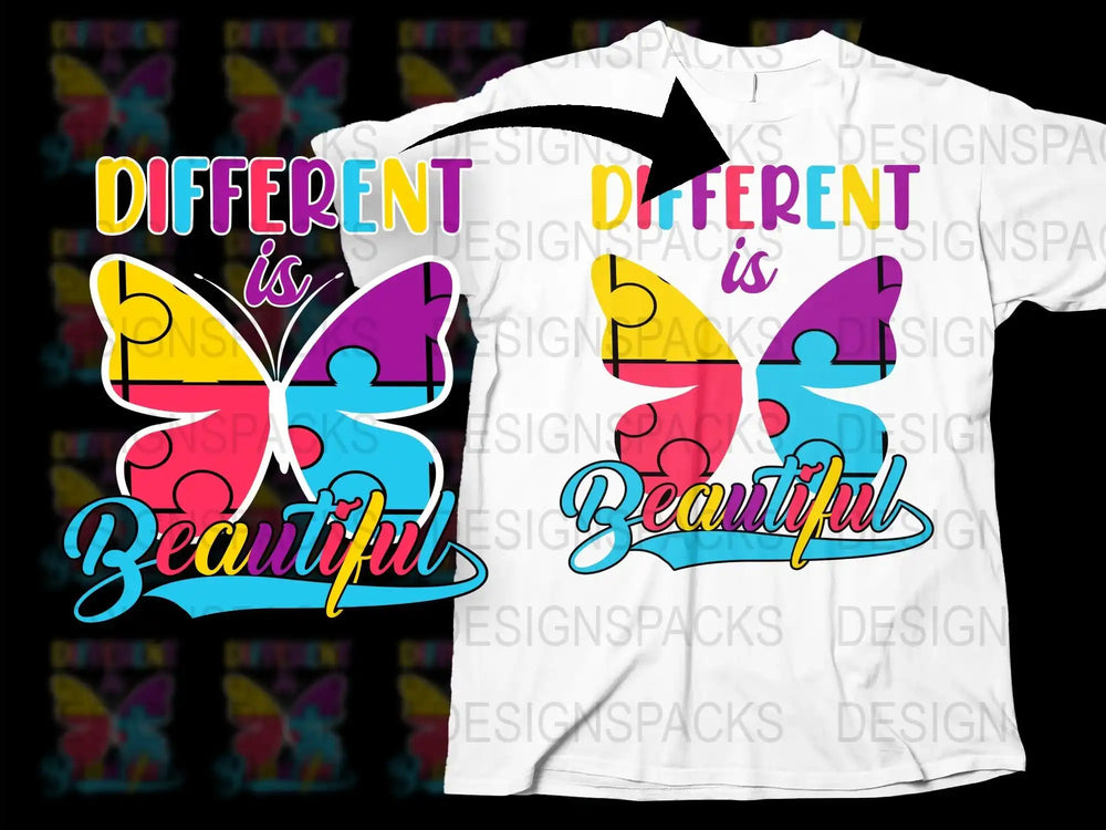 Colorful Butterfly Graphic T-Shirt, 'Different is Beautiful' Motivational Quote Tee, Artistic Summer Fashion Top