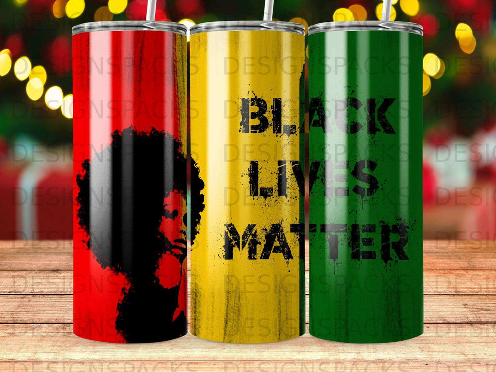 Tumbler with Black Lives Matter text and silhouette of a woman.
