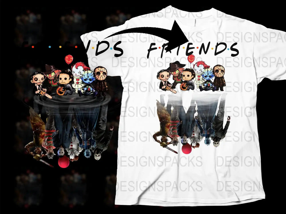 Unique Horror Friends T-Shirt, Scary Movie Characters Graphic Tee, Unisex White Horror Icons Shirt, Halloween Party Apparel