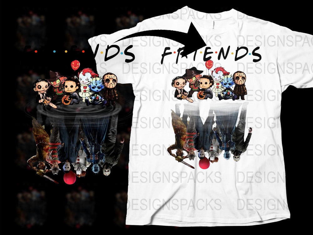 Unique Horror Friends T-Shirt, Scary Movie Characters Graphic Tee, Unisex White Horror Icons Shirt, Halloween Party Apparel