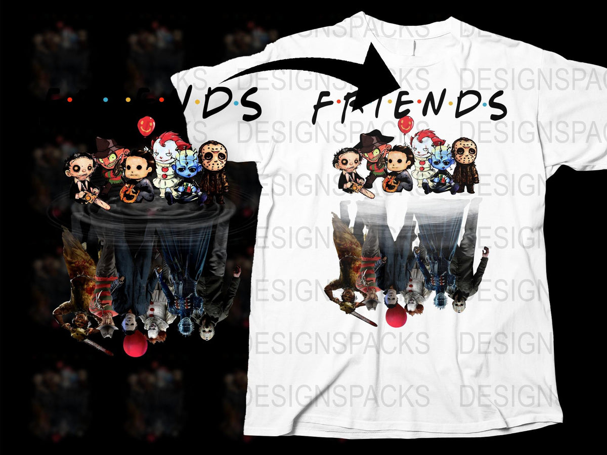 Unique Horror Friends T-Shirt, Scary Movie Characters Graphic Tee, Unisex White Horror Icons Shirt, Halloween Party Apparel
