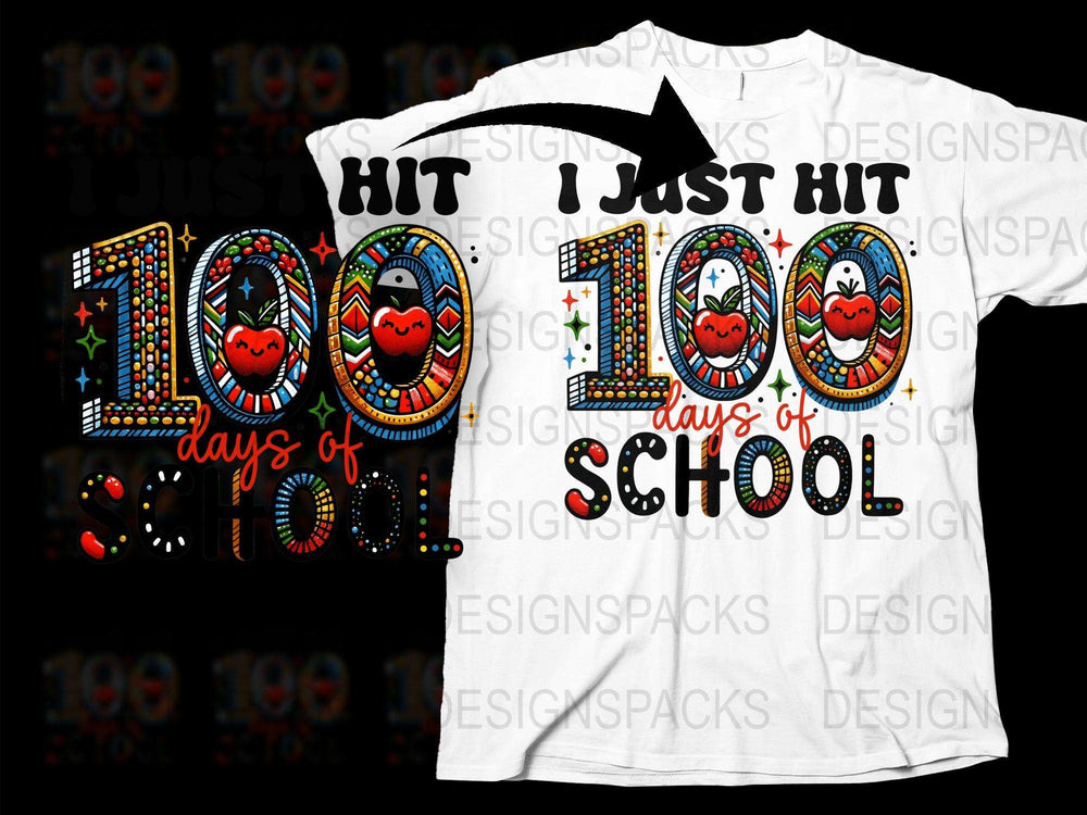 Kids 100 Days of School T-Shirt, Colorful Matryoshka Doll Design, Celebratory School Shirt, Fun Graphic Tee for Children