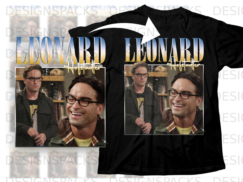 Black t-shirt with "LEONARD HOFSTADTER" text and two images of the character.