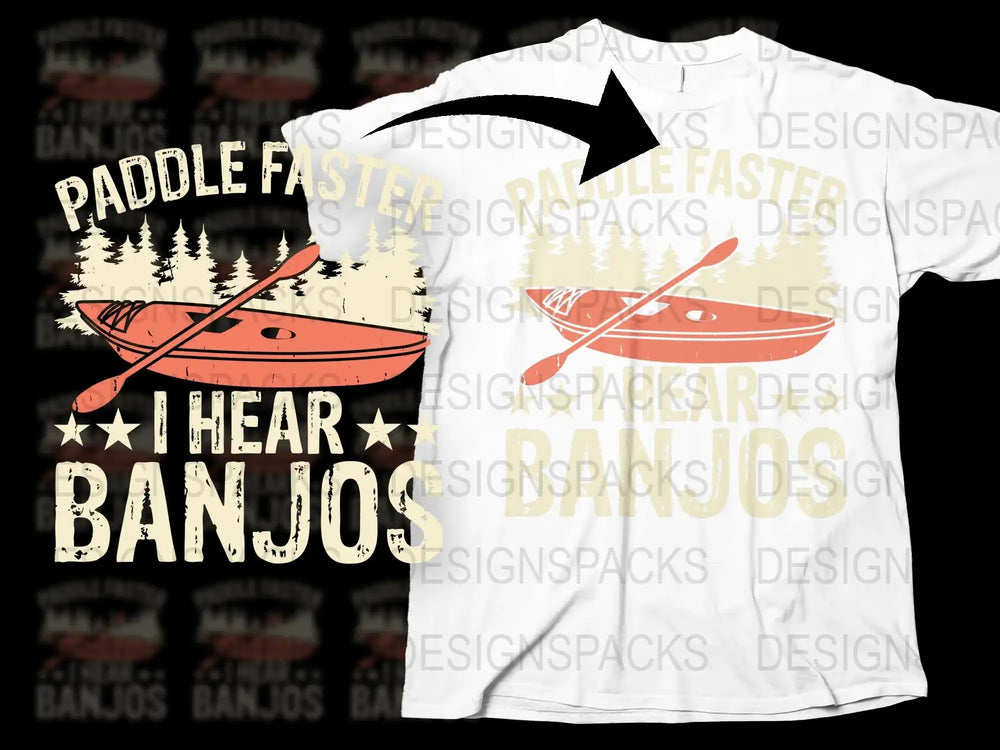 Paddle Faster I Hear Banjos T-Shirt, Funny Kayaking Camping Outdoor Tee, Unisex White Graphic Shirt