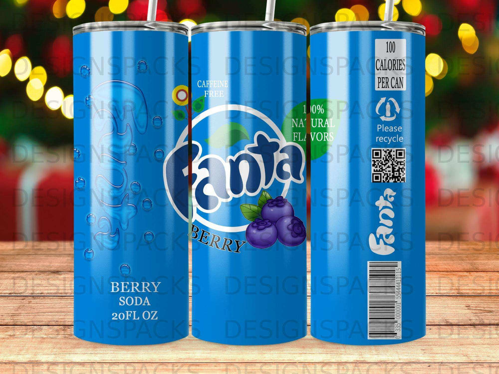 Fanta Berry soda can with nutritional information and barcode.