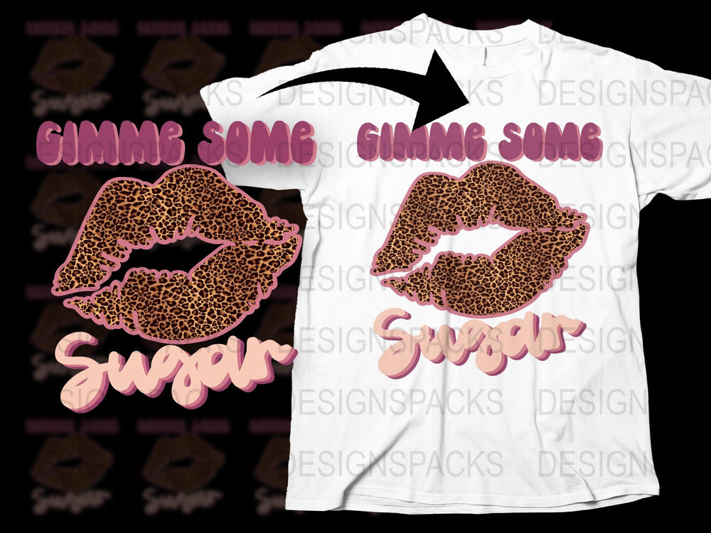 Leopard Print Lips T-Shirt, Trendy Graphic Tee, 'Gimme Some Sugar' Slogan Shirt, Unique Gift Idea