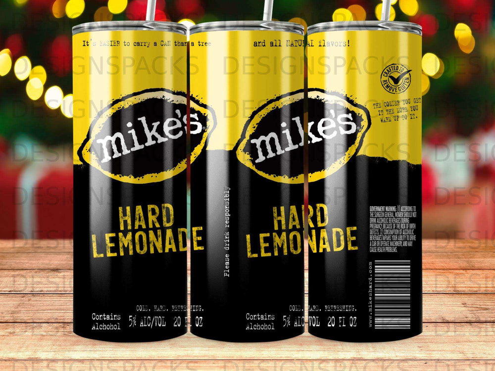 Mike's Hard Lemonade cans, featuring logos and nutritional information.
