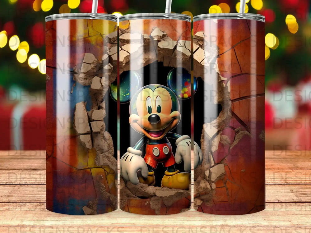 Mickey Mouse breaking through a cracked, textured wall.