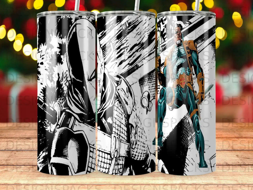 Black and white comic art of a man with orange and blue accents.