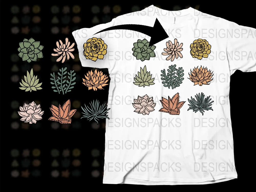 Succulent Graphic T-Shirt, Botanical Print Tee, Floral Art Shirt, Women's Fashion Top, Unique Plant Lover Gift